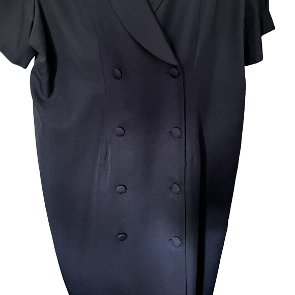 Enge Double Breasted Midi Dress SZ 24 Black Office Lapel Professional Elegant - Picture 4 of 10